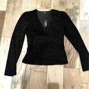 Black Velour Deep V Neck Dress Shirt